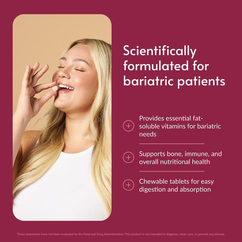 Bariatric Advantage Chewable High ADEK with Iron, Tropical Fruit, 60 Count | High Potency Vitamin A, D, E and K, Includes B-Vitamins, Chewable Multivitamin for Bariatric Patients, Tropical Fruit