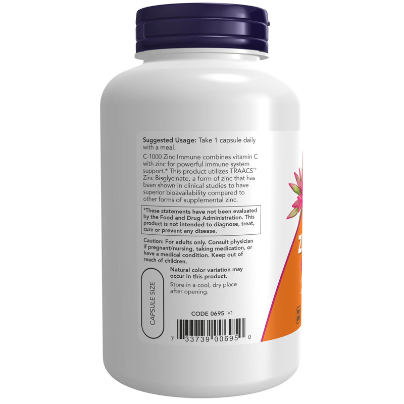 NOW Supplements, C-1000 & Zinc Immune, Seasonal Support Formula*, Antioxidant Protection*, 180 Veg Capsules 180 Count (Pack of 1) - BeesActive Australia