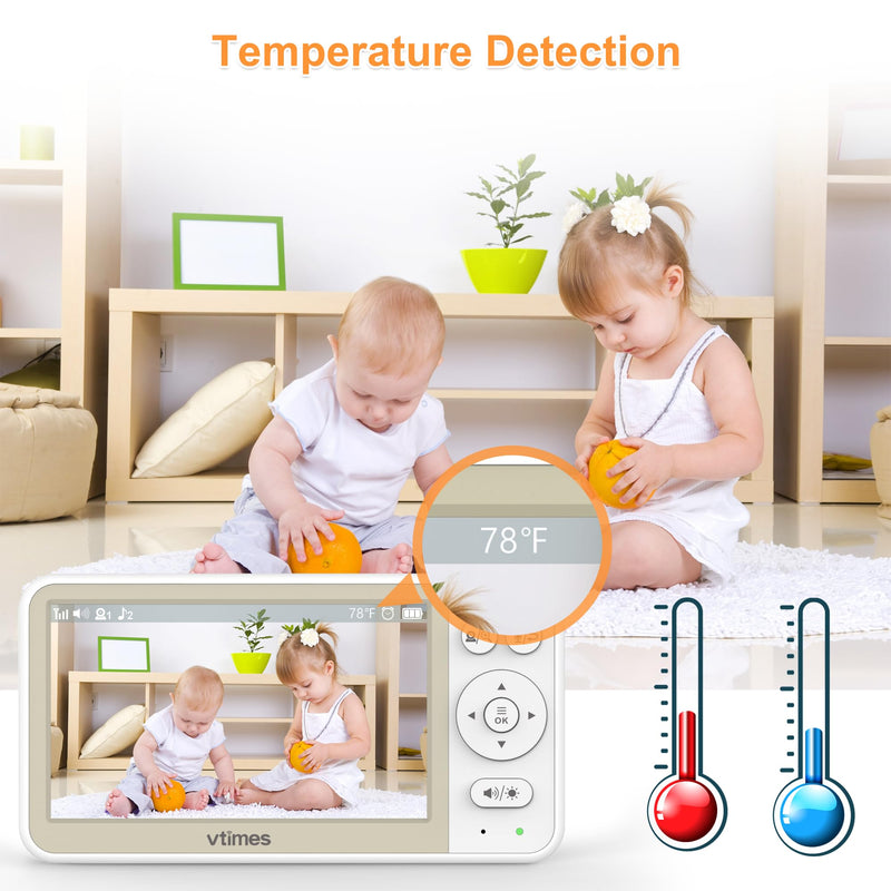 5'' Screen Video Baby Monitor with Camera and Audio, 4000mAh Baby Monitor No WiFi Remote Pan-Tilt-Zoom VOX, Two-Way Talk, Infrared Night Vision, Temperature Display, Alarm 8 Lullabies 1000ft - BeesActive Australia