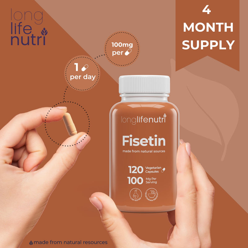 Fisetin 100mg - from Rhus Succedanea Stem Extract, 120 Vegetarian Capsules, Senolytic Supplement for Aging & Longevity, 4-Month Supply, Organic, GMP Certified, Made in USA 120 Count (Pack of 1)
