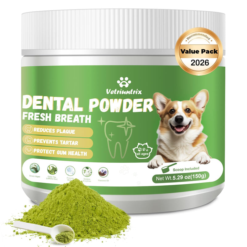 Dog Teeth Cleaning Powder, Dog Dental Powder for Tartar Remove & Plaque Off, Fresh Breath for Dogs with Natural Plant Blend, Enzymes and Probiotics, 150g