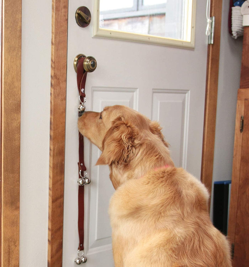 Leather Dog Doorbells for Door Knob/Potty Training/Go Outside, Length Adjustment Copper Dog Bell, Housetraining Hanging Bell, Brown Leather Golden Bells. - BeesActive Australia