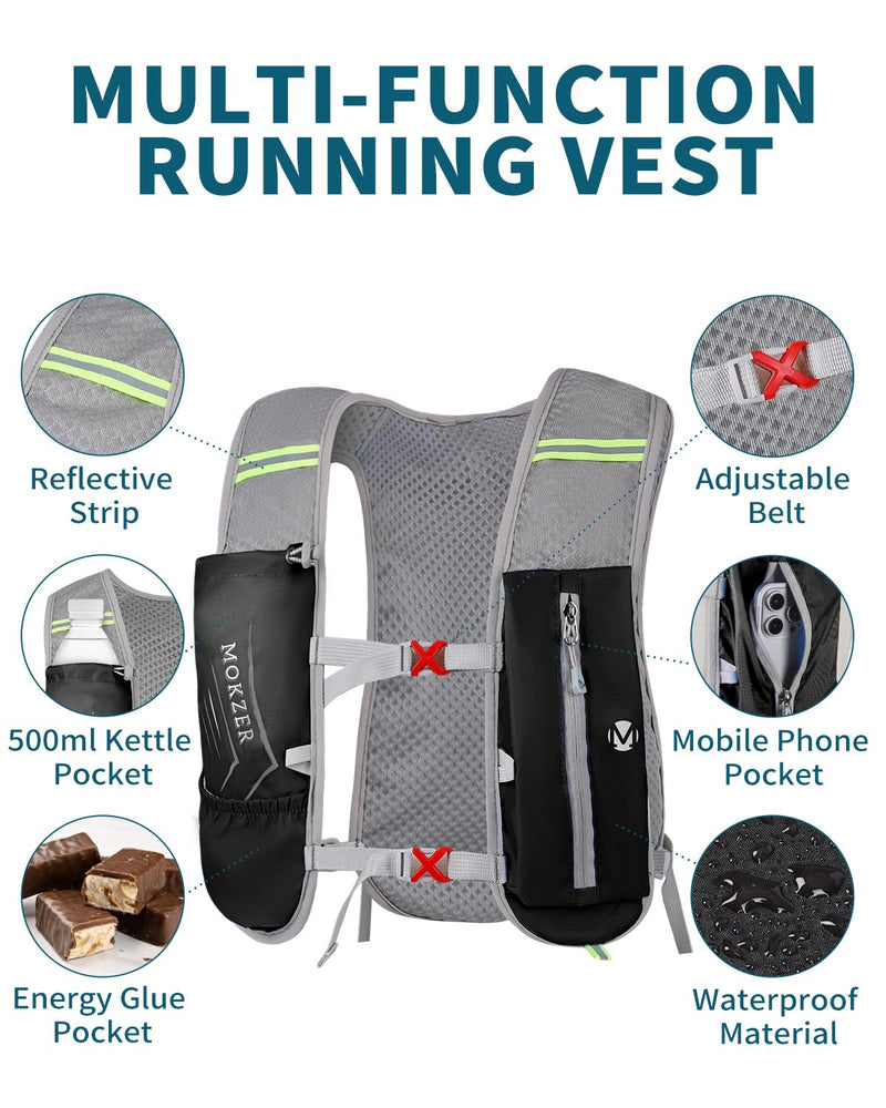 Running Hydration Vest with a 2L Water Bladder, Hydration Pack Lightweight Water Backpack for Running Hiking Cycling Marathon Trail for Men Women Black (5L) - With a 2L Water Bladder 5L