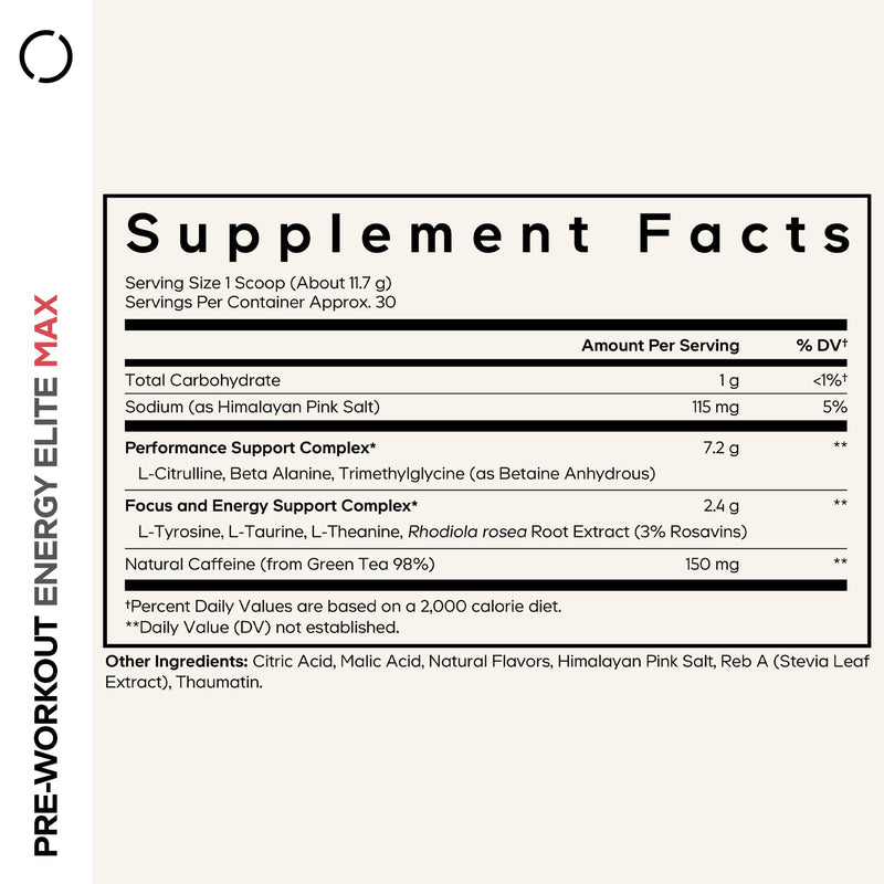 Codeage Pre-Workout, Citrulline, Beta-Alanine, Rhodiola, Mixed Berry, 12 oz | L-citrulline, beta-alanine, betaine, L-tyrosine, taurine, rhodiola rosea. 150mg natural caffeine from green tea. Non-GMO.