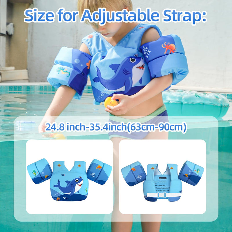 DOOHALO Kids Swim Floats for 28-70 Pounds Kid Arm Shoulder Float Vest Fit for 2-8 Years Older Boys Girls Toddler Baby Children Dark Blue Red Shark - BeesActive Australia