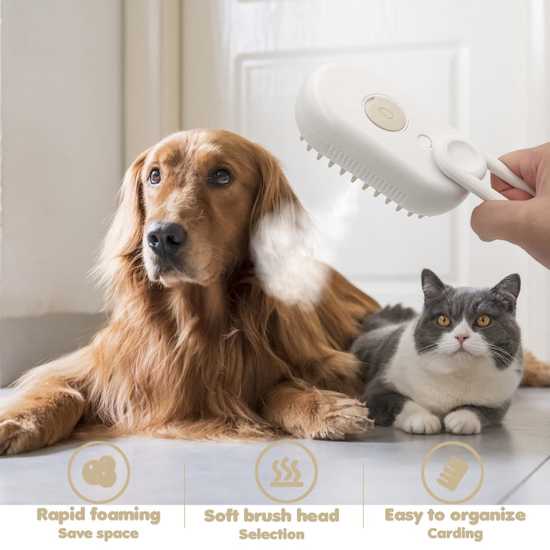 DONGTATA 3-in-1 Cat Steam Brush Cat Steamer Cat Brush Cat Spray Massage Comb Cat Massage Brush Eliminate Flying Hair for Cats and Dogs Pet Brush (White) White - BeesActive Australia