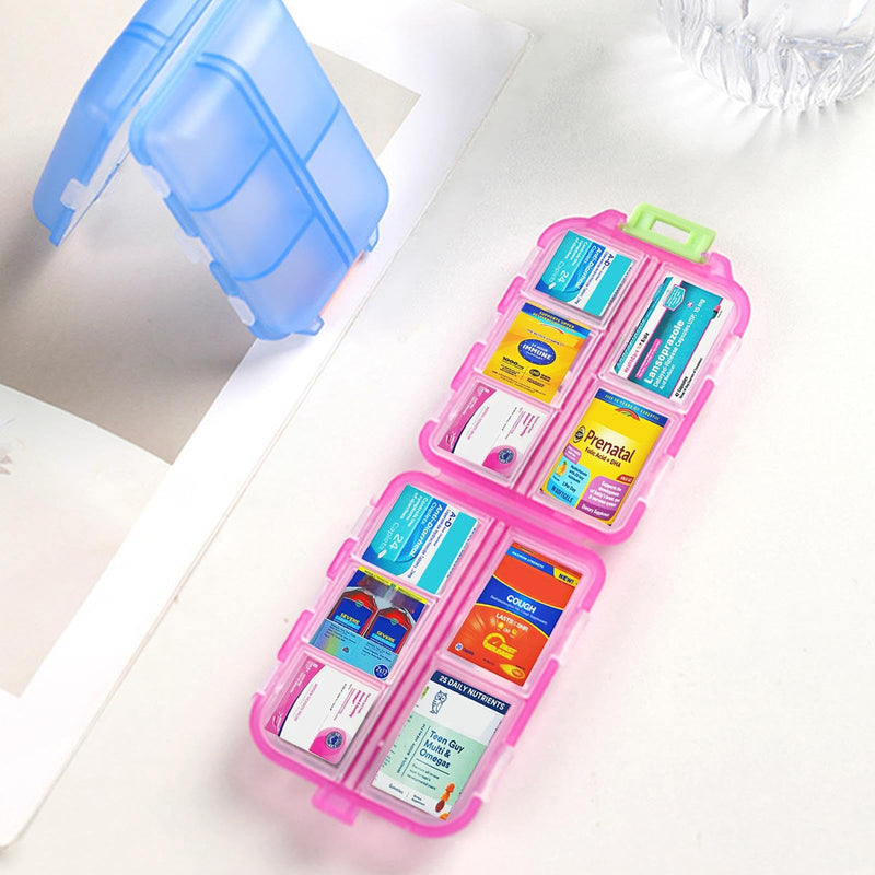 10 Compartment Pill Organizer with Labels Portable Travel Pill Box | Small Pill Box for Vitamins & Medication | Folding, Waterproof, BPA-Free | Morning/ Afternoon/ Night