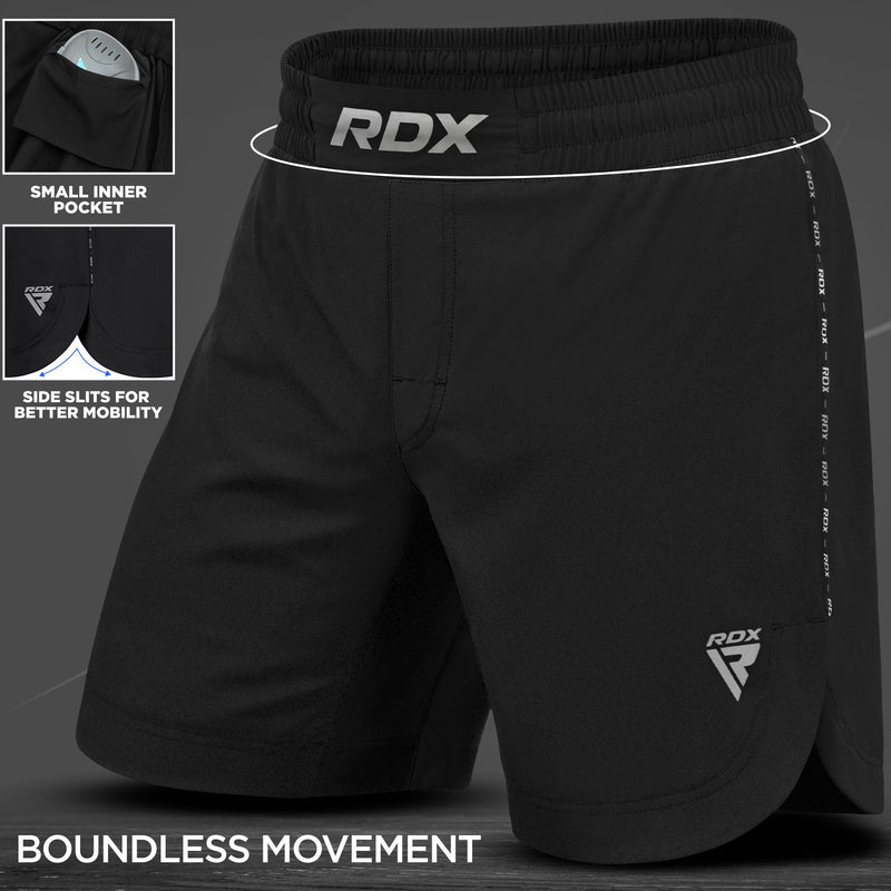 RDX MMA Shorts for Training & Kickboxing – Fighting Shorts for Martial Arts, Cage Fight, Muay Thai, BJJ, Boxing, Grappling Large Black