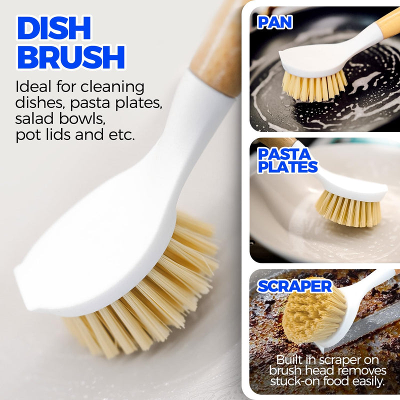 Holikme 6 Pack Dish Brush Scouring Pad Set with Bottle Brush, Dish Brush, Palm Scrub Brush and Straw Brush, Dish Scrubber Long Handle for Dish Bottle Cup Skillet Wok Pot Pan Cast Iron, Yellow - BeesActive Australia