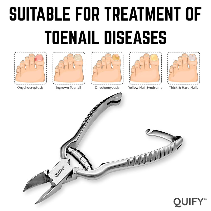 Heavy Duty Podiatrist Toenail Clippers for Thick and Ingrown Nails, Stainless Steel Toe Nail Cutter, Pordiatry Ingrown Toenail Tools - Barell Spring - Curved Tip 5.25" - BeesActive Australia