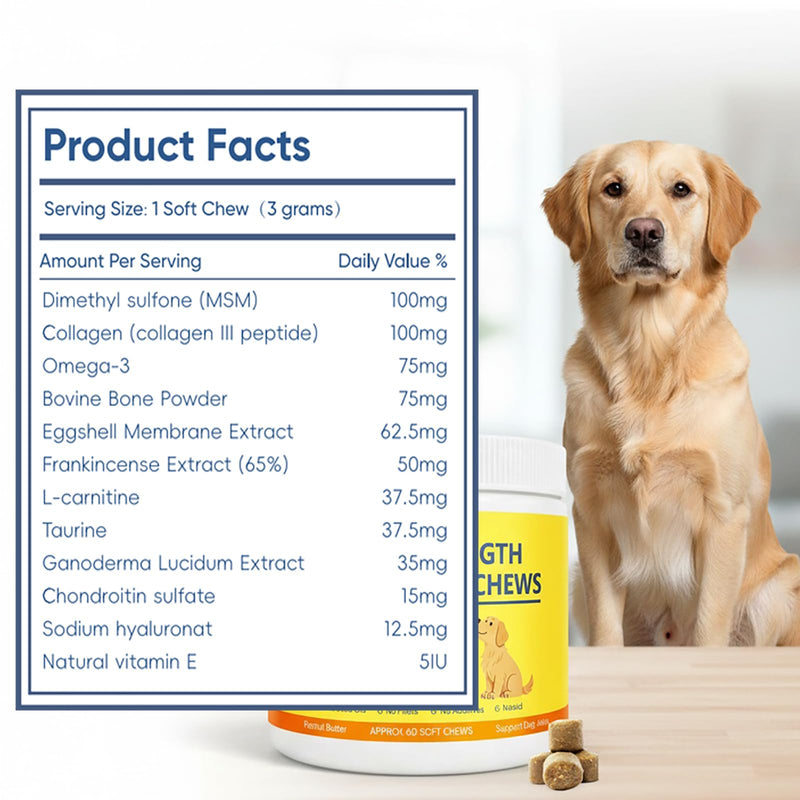 Extra Strength Joint Health Chews, Dog Hip and Joint Supplement, Contains MSM & Collagen Peptides, Promotes Joint Lubrication, Comprehensive Joint Care, 60 Chews (1) 1