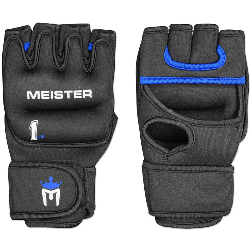 Meister Elite 1lb Neoprene Weighted Gloves for Cardio & Heavy Hands (Pair) - 1lb x 2 Black / Blue 1 Pound Gloves (2lb total) - BeesActive Australia
