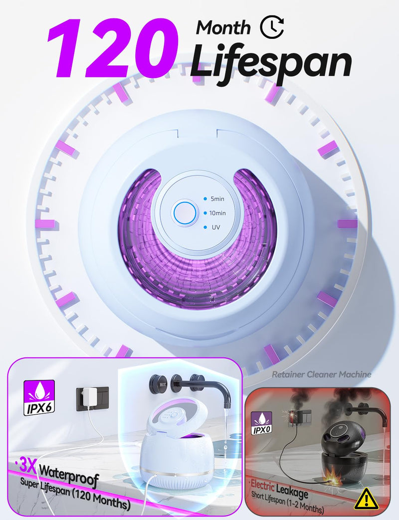 Beser Ultrasonic Retainer Cleaner, 2X Clean, 4X Sterilize, Dental Retainer Cleaner Machine Pod for Aligner, Nightguard, Mouth Guard, Denture Cleaner, Oral Dental Care, IPX6, 200ML, Sky Blue - BeesActive Australia