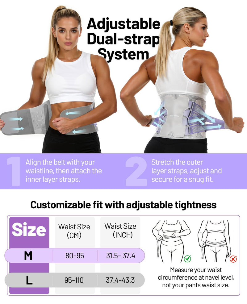 Back Brace for Women, Support Brace for Lower Back Pain Relief, Adjustable Lumbar Support Belt with Lumbar Pad, Ergonomic Breathable Immediate Relief Brace for Herniated Disc Sciatica Scoliosis,M A-Purple M - BeesActive Australia