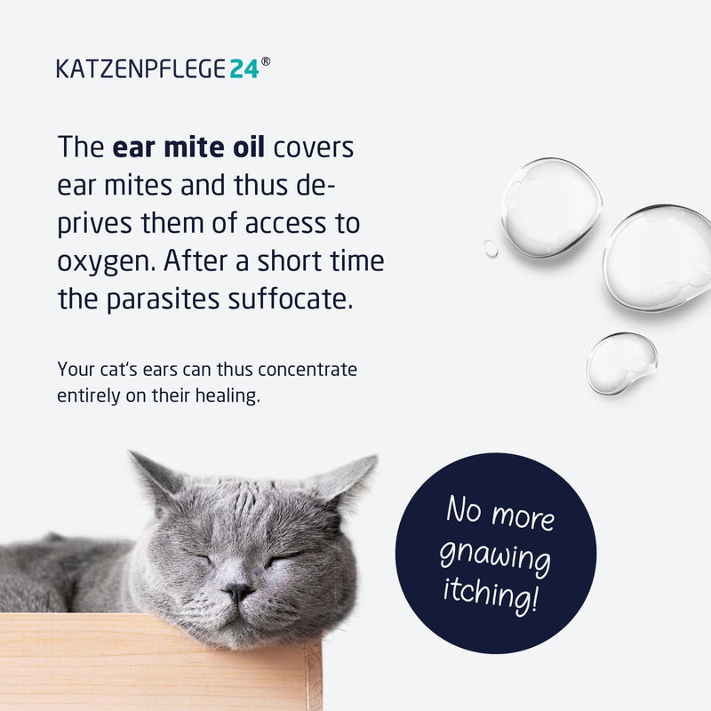 Cat ear drops 50ml to fight ear mites, itching, and ear inflammation - Natural immediate effect and gentle care for cat ears - Ear mite treatment for cats & dogs