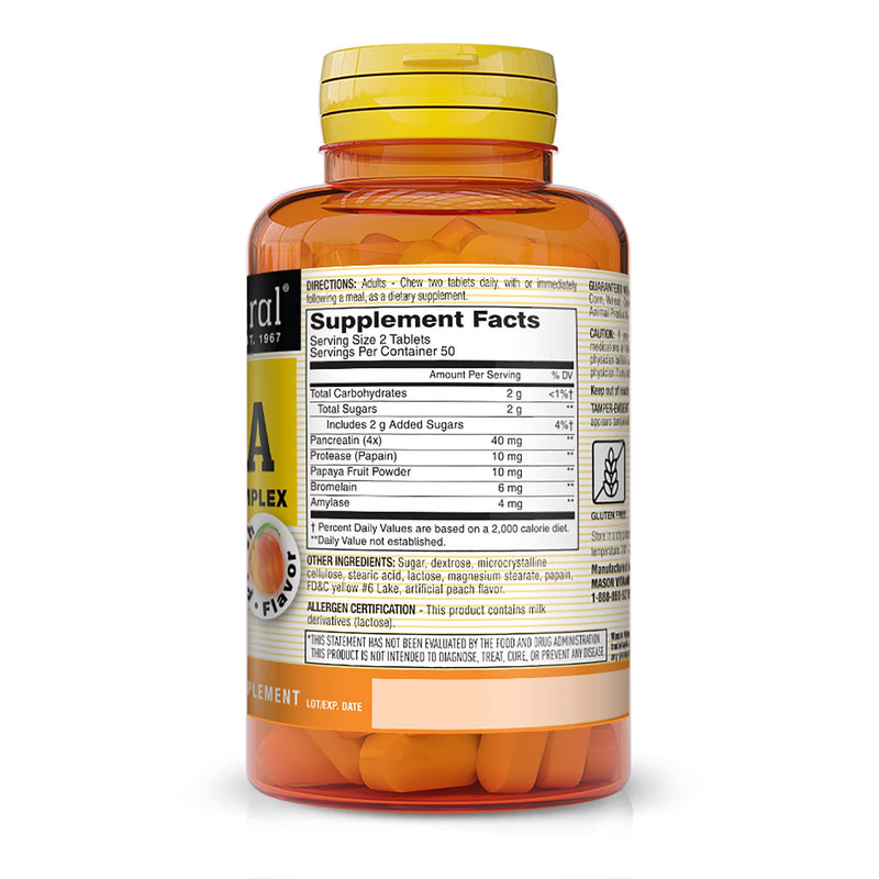 MASON NATURAL Papaya Digestive Enzyme Complex - Healthy Digestive Function, Promotes Nutrient Absorption, Peach Flavor, 100 Chewables (Pack of 6) 100 Count (Pack of 6)