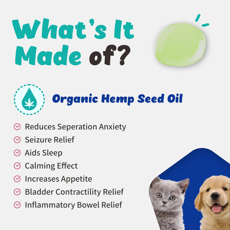 Pet Hemp & Hemp Seed Oil - Seizure Relief, Aids Sleep, Calming Effect, Increases Appetite, Bladder Contractility Relief (30ml) - PawsPlanet Australia