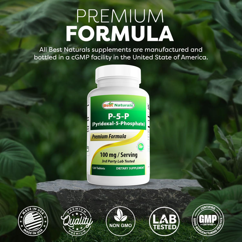 Best Naturals P5P Vitamin B6 (Pyridoxal 5 Phosphate) 100 mg/Serving - 120 Tablets - an Active Form of Vitamin B6. 120 Count (Pack of 1)