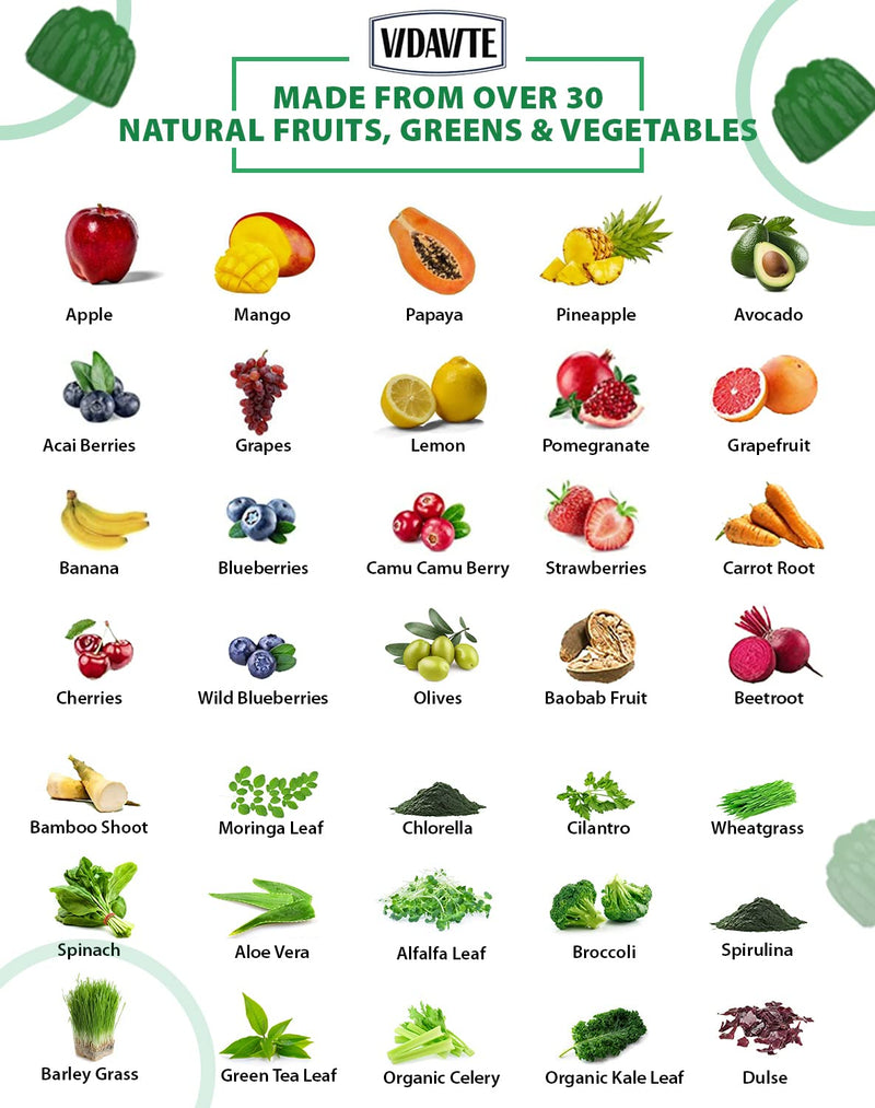 Sugar-Free Fruit and Veggie Gummies — 35+ Greens, Fruit and Vegetable Vitamins to Boost Immunity, Skin & Gut Health — Ideal Fruit and Vegetable Supplement for Adults & Kids (60 Gummies) - BeesActive Australia