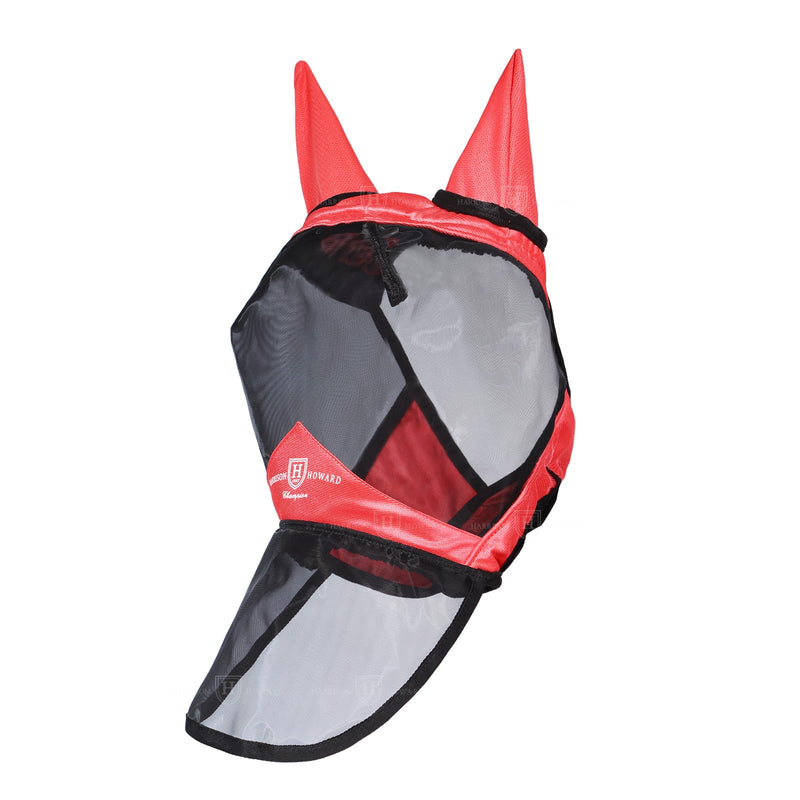 Harrison Howard Pro Luminous Horse Full Face Fly Mask Large Eye Space Long Nose with Ears UV Protection for Horse Coral Orange L - BeesActive Australia