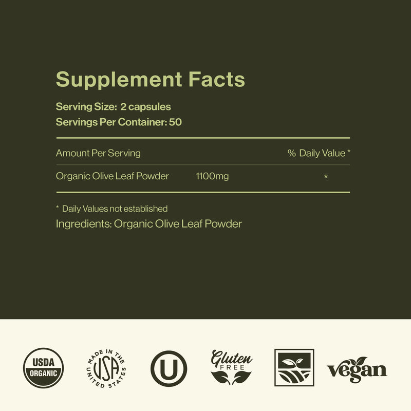 Complete Natural Products Organic Olive Leaf Capsules - 550mg, 100 Count, 1100mg per Serving 100 Count (Pack of 1)