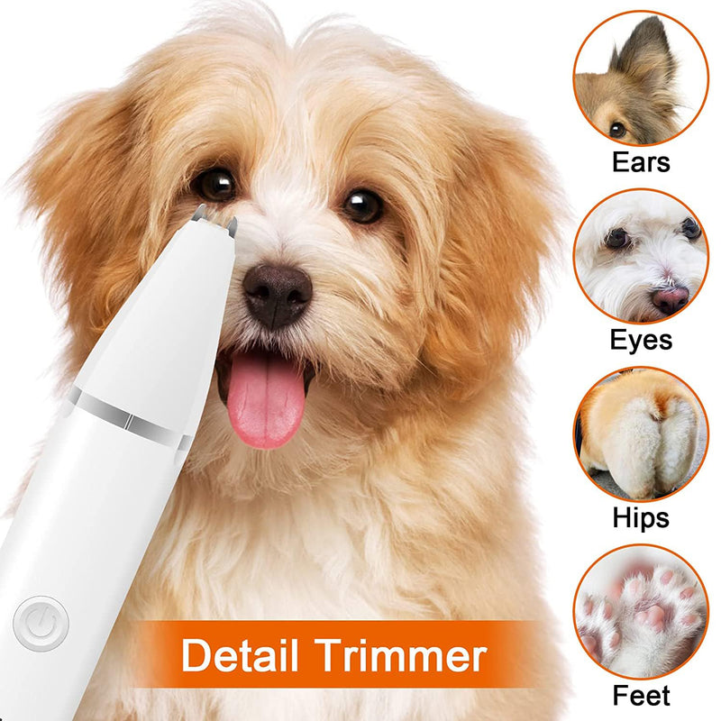 Dog Clippers Grooming Kit Hair Clipper-Low Noise Paw Trimmer- Rechargeable - Cordless Quiet Nail Grinder Shaver for Cats and Other Pets Silver - BeesActive Australia