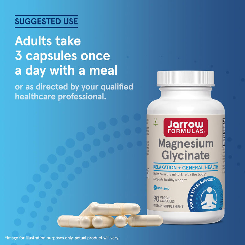 Jarrow Formulas Magnesium Glycinate Veggie Capsules - 360 mg Magnesium per Serving, Supports Relaxation and Healthy Sleep, 90 Count, 30 Day Supply - BeesActive Australia