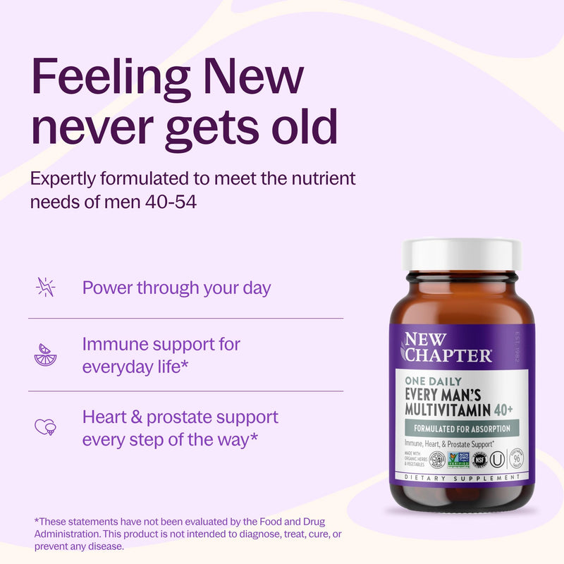 New Chapter Every Man's One Daily 40+ Multivitamin, 96 Tablets | Eyesight, Immune System, and Cellular Energy Support with Vitamin C and Saw Palmetto, Gluten Free and Vegetarian 96 Count (Pack of 1)