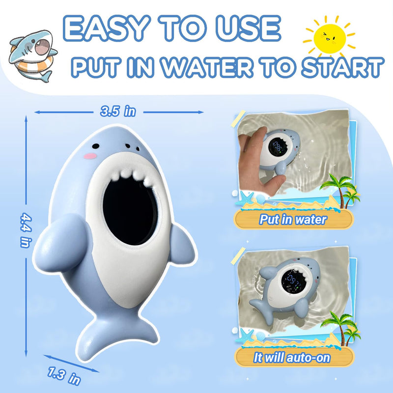 Baby Bath Thermometer Safety, Fahrenheit Instant Read Water Thermometer with LED Display Temperature Warning, Baby Bath Floating Toy for Infant, Newborn Blue Shark - BeesActive Australia