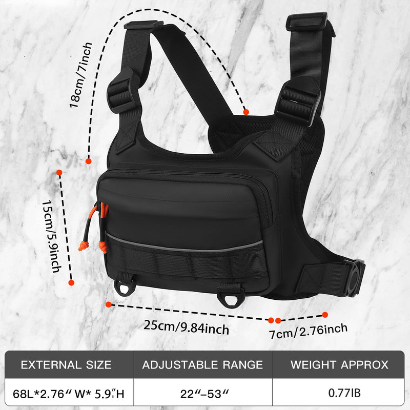 chest bag for men and Women，chest pack Lots of storage, Water Resistant Running Chest Pack（black） Black