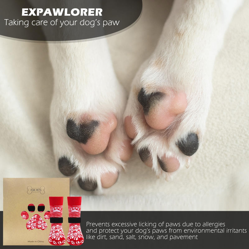 EXPAWLORER Anti Slip Dog Socks to Prevent Licking Paws, Dog Shoes for Hot Pavement, Dog Booties for Small Medium Large Senior Dogs, Traction Control Dog Boots & Paw Protectors for Hardwood Floors-Red Small (4 Count) Red - BeesActive Australia