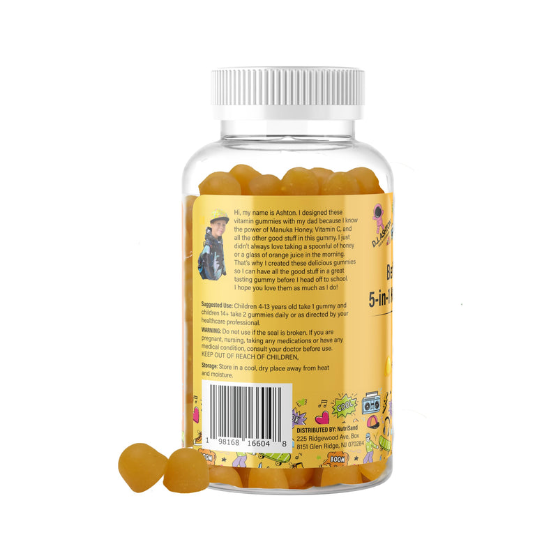Generic 5-in-1 Kid's Immune Support Gummy, Manuka Honey, Vitamin C, Zinc, Echinacea, Ginger, Gummy Supplement, Essential Immune Support Gummies for Daily Use, Natural Citrus Flavored - 60 Count