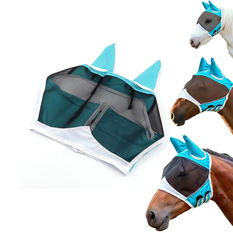 Horse Fly Mask with Ears, UV Protection, and Elasticity - Comfortable and Breathable，Super Comfort Horse Fly Mask with Full Face Coverage，Maximum Protection and UV Shielding (Medium) Medium(Standardbred Horse) - BeesActive Australia