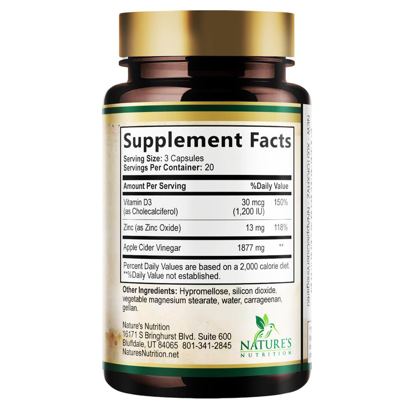 Apple Cider Vinegar Capsules 1877mg per Serving - Extra Strength Detox & Cleanse with Vitamin D & Zinc - Premium ACV, Joint Natural Digestion & Immune Support - Vegetarian Supplement - 60 Capsules 60 Count (Pack of 1)