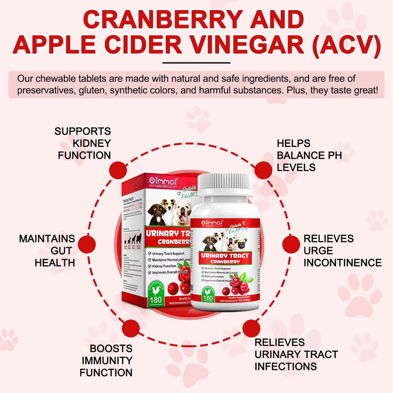 Cranberry Bladder Control Supplement for Dogs - Urinary Tract Support - UTI, Bladder Stones, Incontinence, Immune & Gut Support – 180 Count