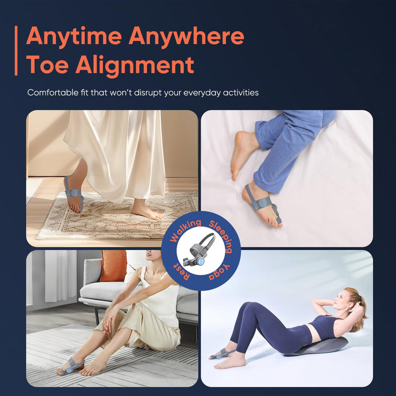 Bunion Corrector for Women & Men, Adjustable Knob Dual-Action Bunion Splint with Silicone Pad - Orthopedic Toe Straightener & Separator for Hallux Valgus Relief, Fits Left/Right Feet (Gray) Gray