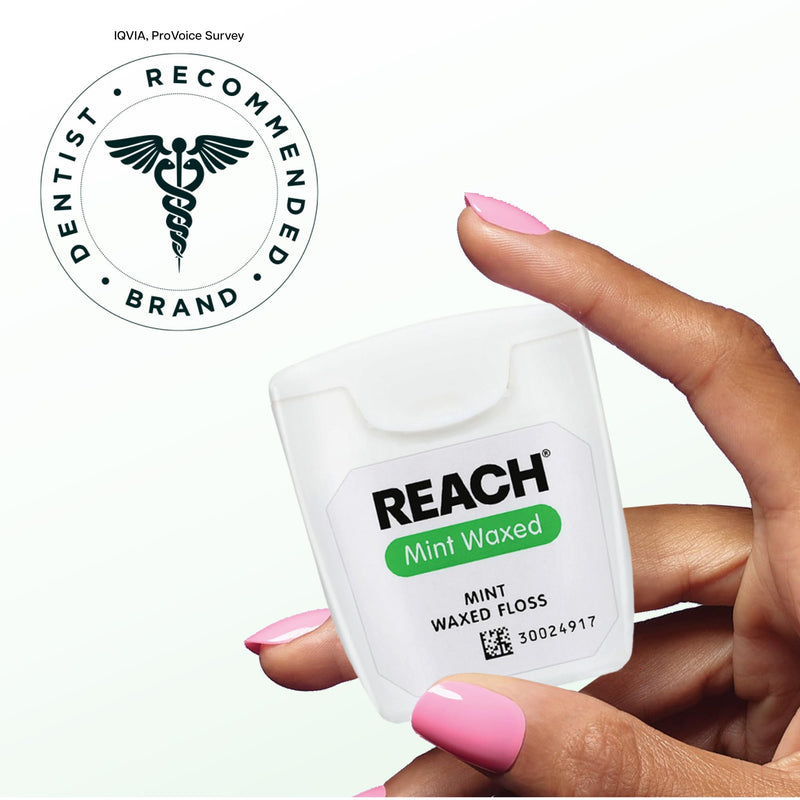 REACH Waxed Dental Floss, Mint, 2X More Value, Plaque Remover for Teeth, Shred Resistant, Floss Slides Smoothly, Easy to Use, Waxed, for Adults & Kids, Oral Care, PFAS Free, 3 Pack, 115 yd 345 Foot (Pack of 3)