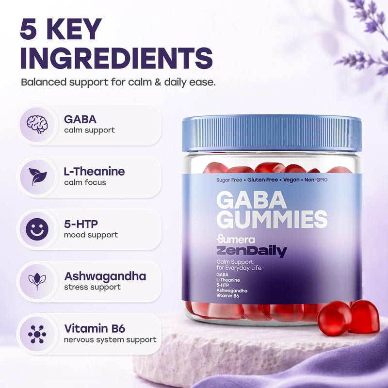 GABA Gummies - Calm, Sleep Support, Stress Relief, Non-Groggy, Hormone-Free, 60 Count, Brain Relaxation, Natural Neurotransmitter