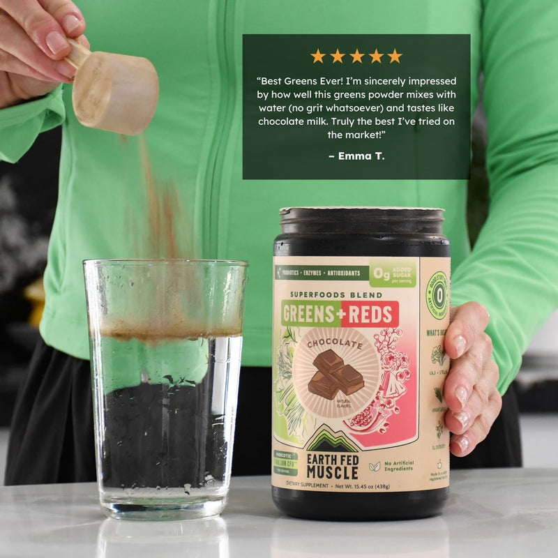 Greens and Reds Superfoods Blend, Chocolate – Kale, Spirulina, Wheatgrass & Elderberry – Antioxidant Support, Vitamins & Probiotics – No Artificial Ingredients – 30 Servings | Kale, Spirulina, Wheatgrass & Elderberry, Antioxidant Support, Vitamins & Pr...