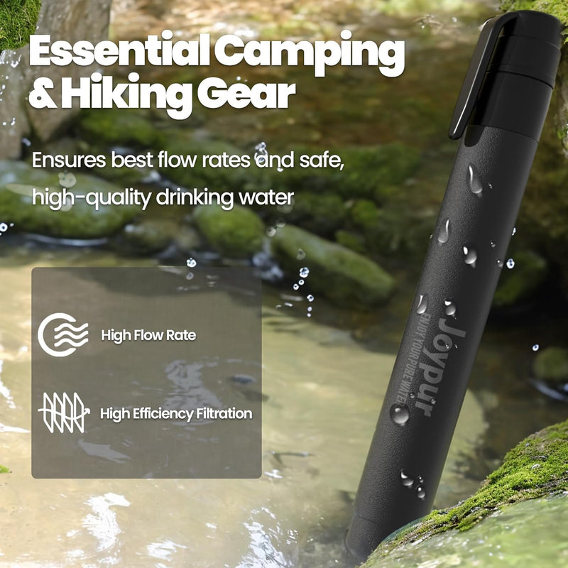 Survival Straw Water Filter - Straw With Filter for Healthy Drinking - Survival Water Filter Blocks 99.99% Microplastics, Water Filter Straw for Hiking, Biking, Camping, Survival Straw Water Purifier. 1 Pack Black