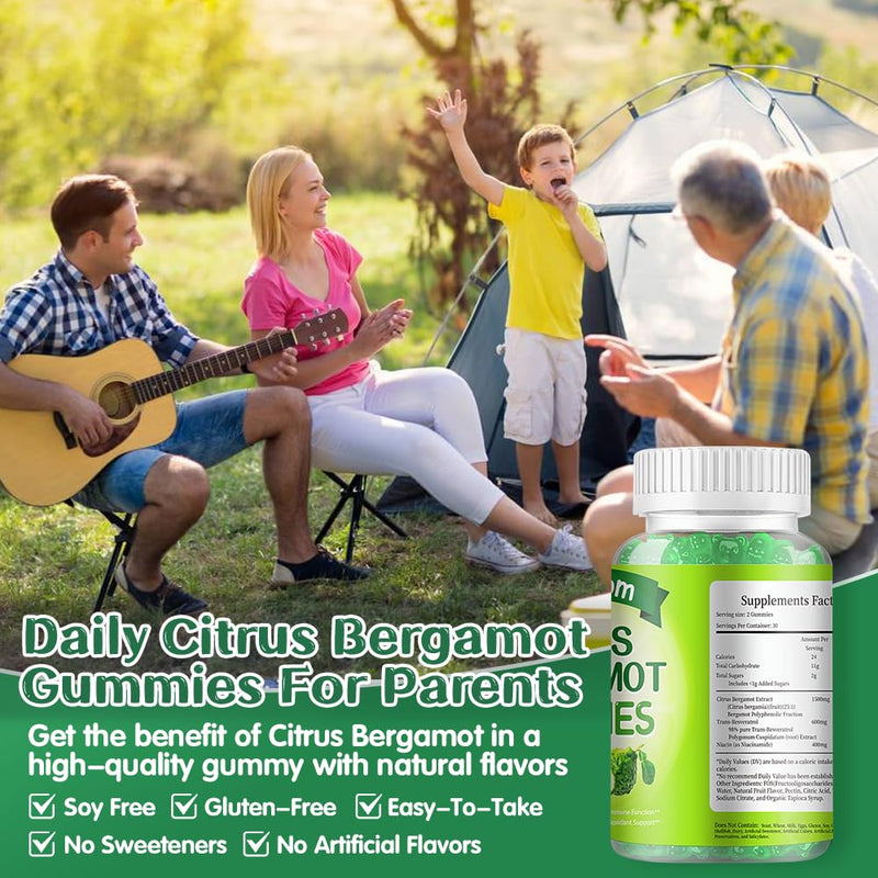 Citrus Bergamot Gummies 1500mg with Resveratrol & Niacin, Vegan Formula | Made with Clean Ingredients in a Free from Artificial Colors and Flavors, 60 Gummies 1