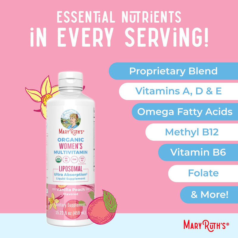 MARYRUTH'S Women's Multivitamin Liposomal, Ultra Absorption, 15.22 Fl Oz | Sugar Free, Immune Support, Ultra Absorption, Ashwagandha, Folate 15.22 Fl Oz (Pack of 1)
