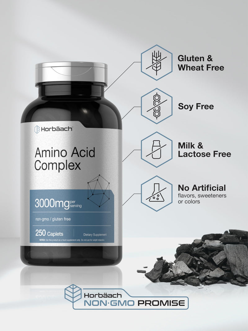 Horbäach Amino Acid Complex 3000mg | 250 Caplets | Non-GMO, Gluten Free Supplement 250 Count (Pack of 1)