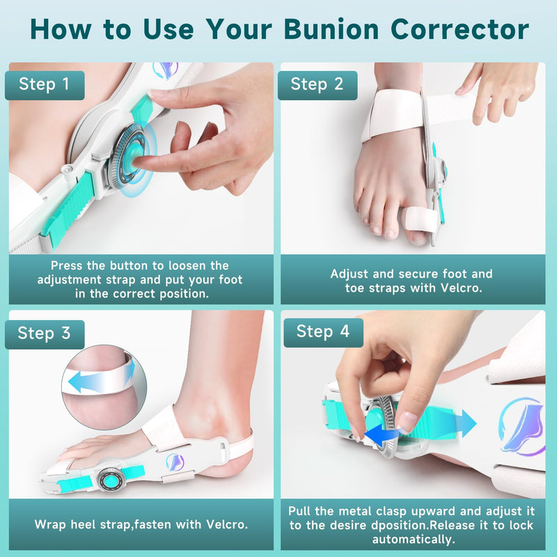Bunion Corrector for Women & Men - Bunion Fix for Hallux Valgus Pain Relief with Non-Slip Big Toe Separator, Adjustable Big Toe Straighter, Bunion Splints Fits Left & Right Feet (White 1Pcs) White 1
