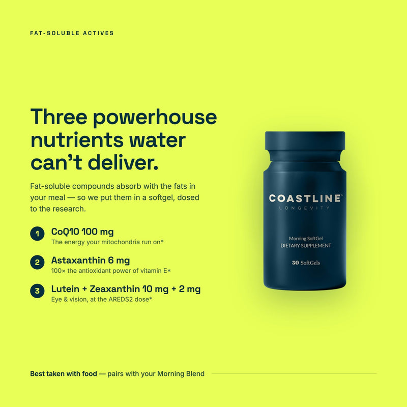 Daily Essential CoQ10 Vegan Softgels with Astaxanthin, Lutein, Zeaxanthin and 200mg CoQ10, 30 Count