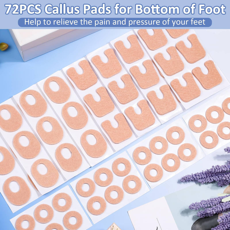 Shynek 72 Pcs Callus Pads, 3 Model Felt Callus Cushions for Bottom of Foot Self Adhesive Foot Corn Pads for Men and Women Reduce Foot and Toes Pain Relief, U Shaped, Oval Shape & Round Shape, Beige 72-beige - BeesActive Australia