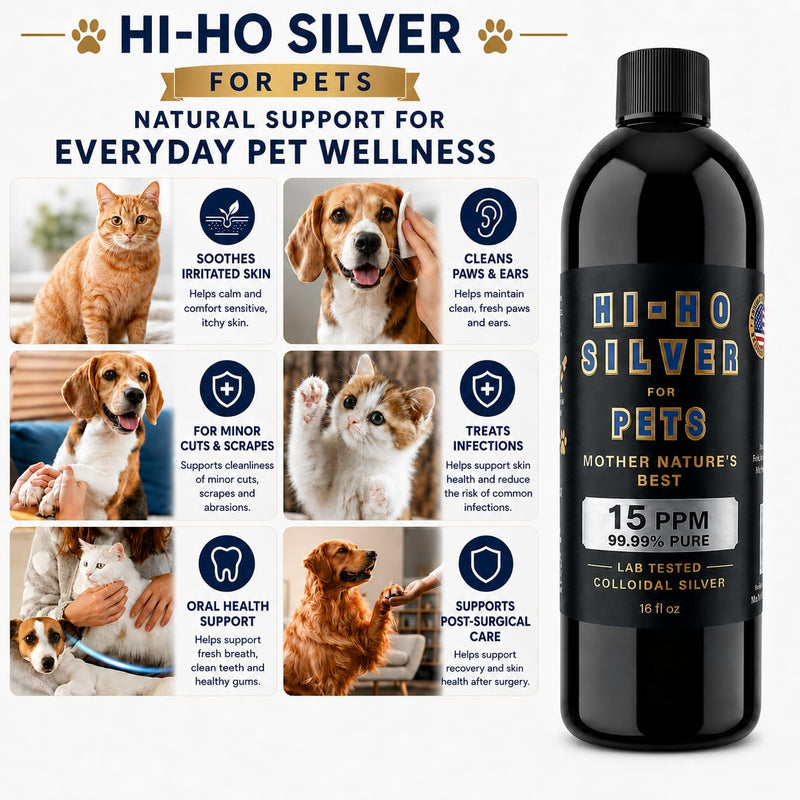 Colloidal Silver for Pets, 15 PPM Silver Liquid for Dogs & Cats, Skin & Immune Daily Wellness Support, 99.99% Pure, Lab Tested, Made in USA, 16 fl oz 16 oz