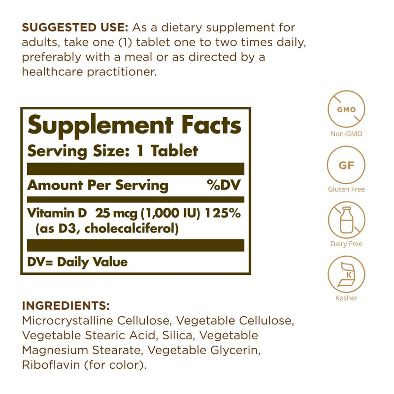 Solgar, Vitamin D3 (Cholecalciferol) 1000 Iu Tablets, 90 Count