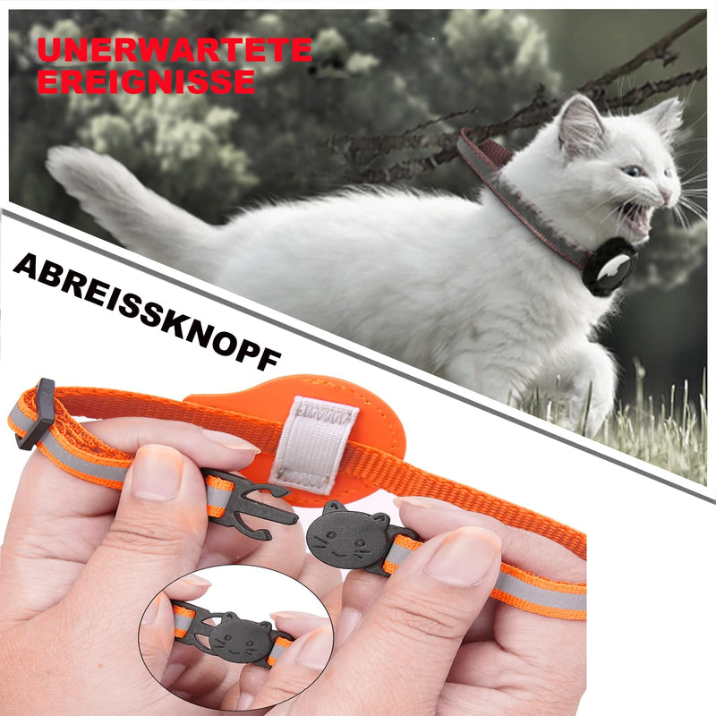 Mouyou Airtag Cat Collar, Airtag Collar Cat Soft Nylon Reflective with Bell and Safety Clasp, Tracking Cat Collar with Holder Airtag Case Adjustable from 22-34cm Orange - BeesActive Australia
