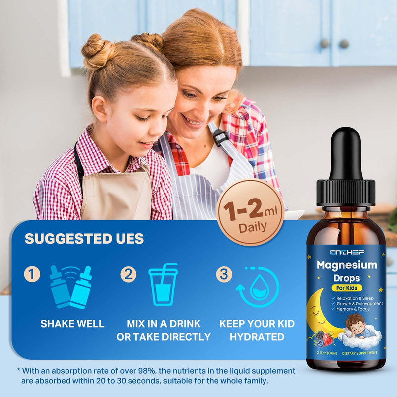 Magnesium Drops - Magnesium Glycinate Liquid Drops for Kids - Calm, Sleep, Relaxation, Bones, Brain Support with Vitamin B6, C, D3, Omega-3, L-Theanine, Zinc, Multivitamins - Mixed Berry Flavor 2 Fl Oz (Pack of 1)